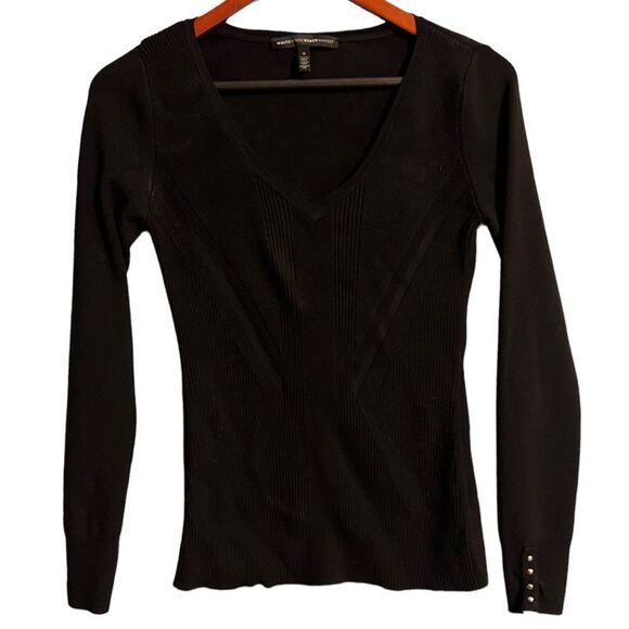 White House Black Market Ribbed Black V-neck Sweater Pullover Sz S - Picture 6 of 14
